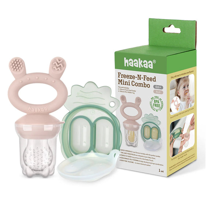
    Alimentador Infantil de Silicone + Bandeja Haakaa Freeze-N-Feed Mini Blush - Haakaa Babytunes
  