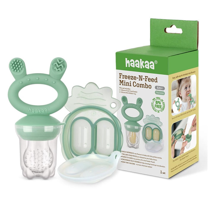 
    Alimentador Infantil de Silicone + Bandeja Haakaa Freeze-N-Feed Mini Pea Green - Haakaa Babytunes
  