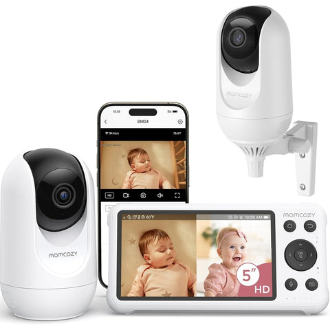 Babá Eletrônica Momcozy BM04 Smart Wi-Fi com Tela de 5" 1080p, Áudio e 2 Câmeras HD - Momcozy Babytunes
