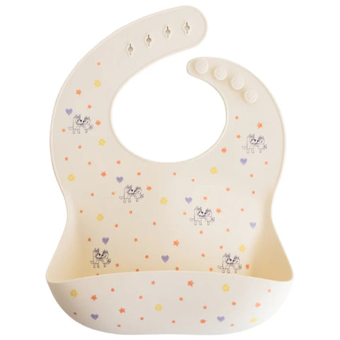 Babador De Silicone Infantil Mushie Bluey Ivory
