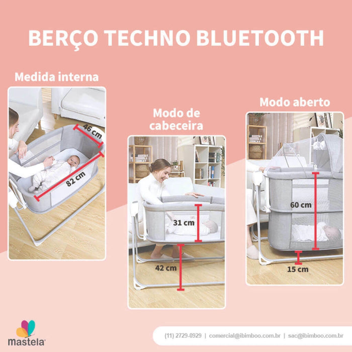 
    Berço Techno Automático Com Bluetooth Mastela Cinza Claro
  