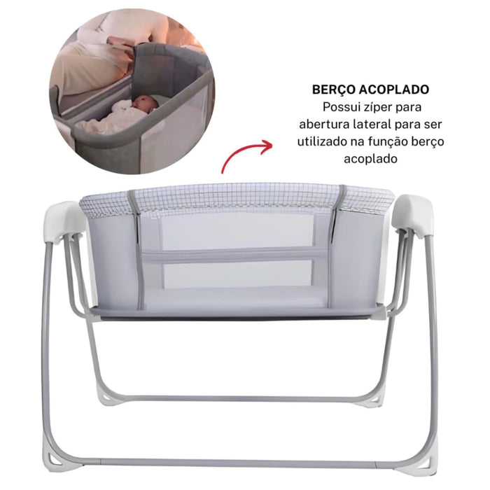
    Berço Techno Automático Com Bluetooth Mastela Cinza Claro
  