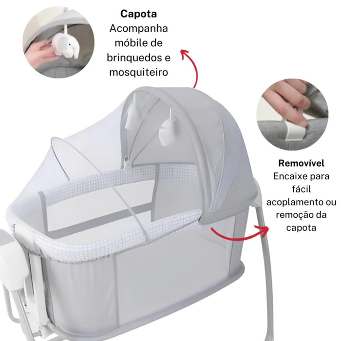 
    Berço Techno Automático Com Bluetooth Mastela Cinza Claro
  