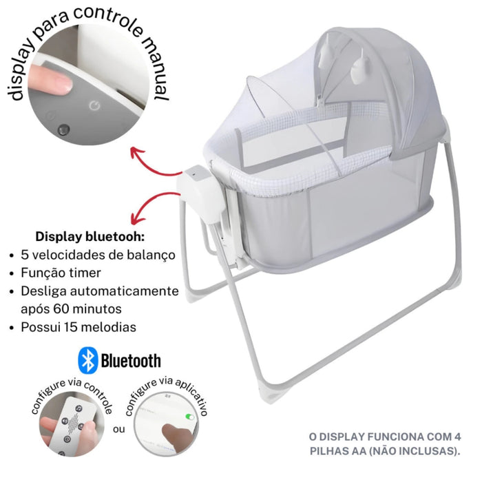 
    Berço Techno Automático Com Bluetooth Mastela Cinza Claro
  