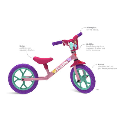 Bicicleta de Equilíbrio Infantil Bandeirante Balance Bike Rosa - Segurança