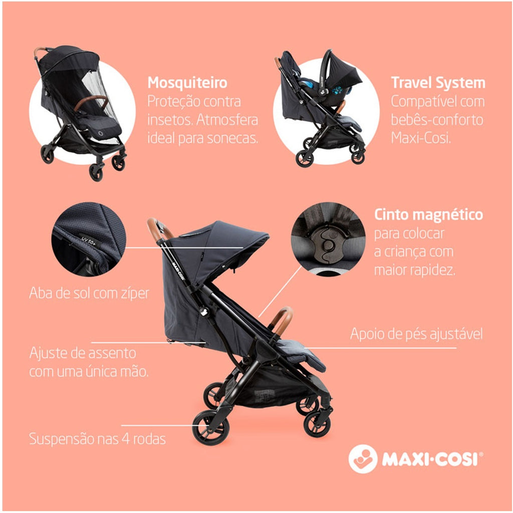 Carrinho de Bebê Maxi-Cosi Travel Sistem Eva² Trio Essential Graphite