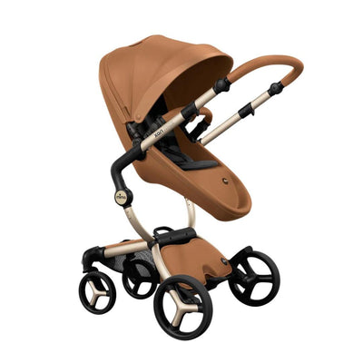 Carrinho de Bebê Mima Xari Max Caramelo Com Estrutura Champanhe e Assento Preto - Chassi Mais Amplo