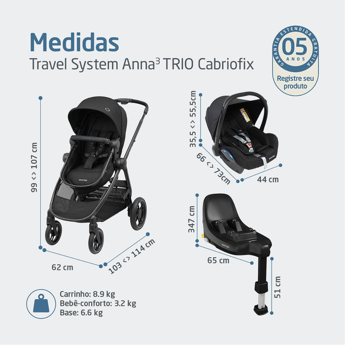 
    Carrinho de Bebê Travel System Maxi-Cosi Anna³ Trio Cabriofix Essential Black
  