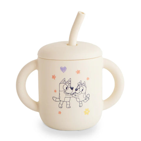 Copo Infantil Mushie Com Alças e Canudo Bluey Ivory