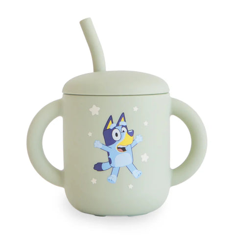 Copo Infantil Mushie Com Alças e Canudo Bluey Sage