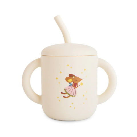 Copo Infantil Mushie Com Alças e Canudo Fairy Mice