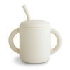 Copo Infantil Mushie Com Alças e Canudo Ivory
