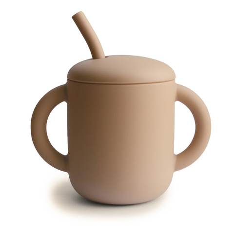 Copo Infantil Mushie Com Alças e Canudo Natural - BR