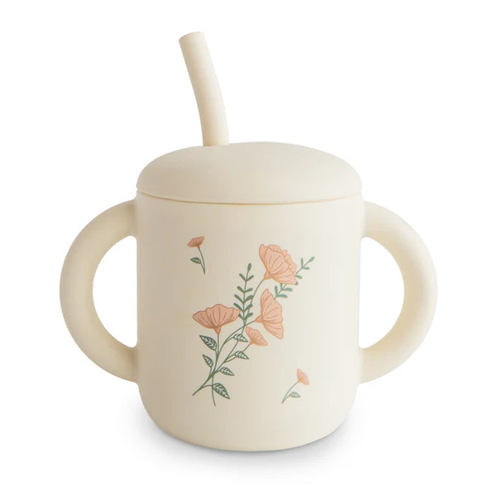 
    Copo Infantil Mushie Com Alças e Canudo Pink Flowers - Mushie Babytunes
  