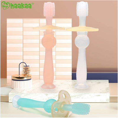 Escova Dental Infantil de Silicone 360° Haakaa Pink - Material de Silicone Seguro