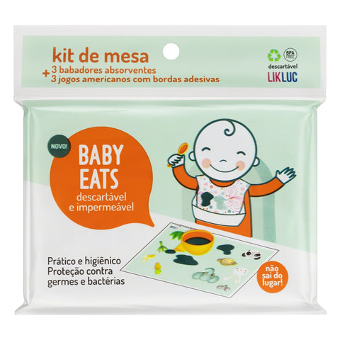 Kit de Mesa Babador + Jogo Americano Descartável Baby Eats Likluc – 6 Unidades