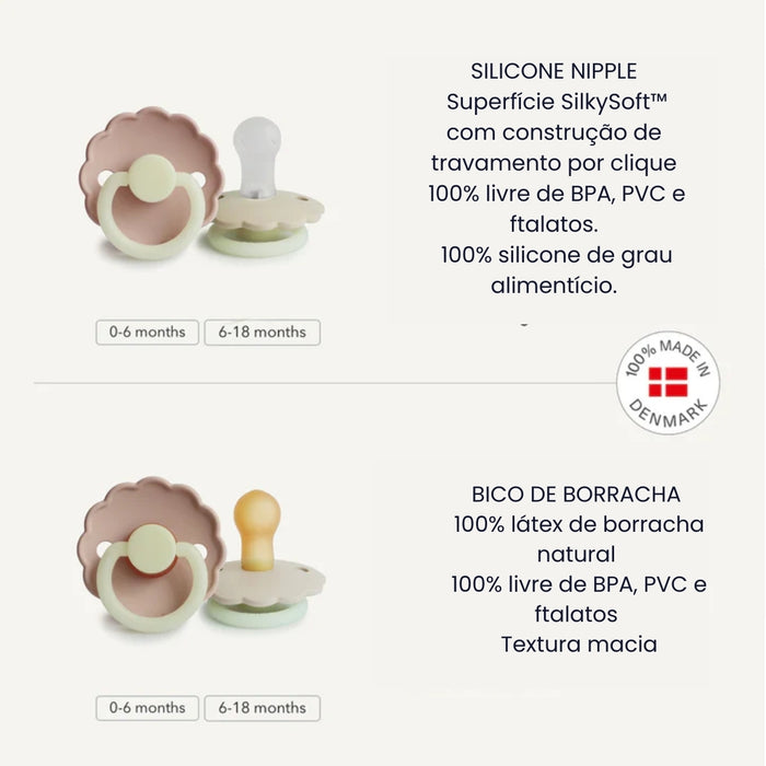 
    Kit de Chupetas Mushie Frigg Daisy Night Natural Portobello e Croissant
  