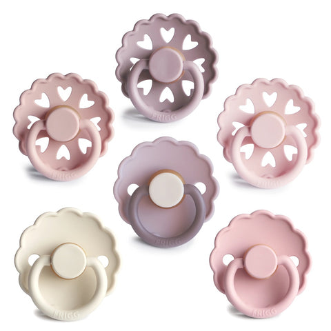 Kit De Chupetas Frigg Mushie Natural Rubber Blooming Love 6 Peças