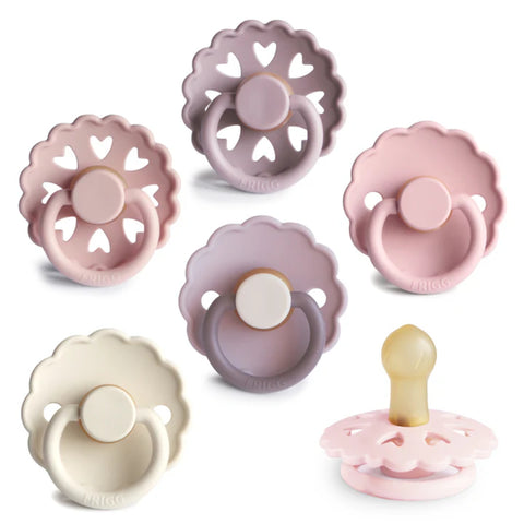 Kit De Chupetas Frigg Mushie Natural Rubber Blooming Love 6 Peças