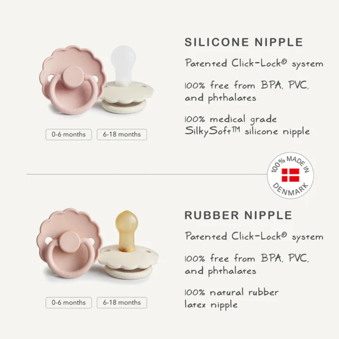 
    Kit De Chupetas Frigg Mushie Silicone Rubber Blooming Love 6 Peças
  
