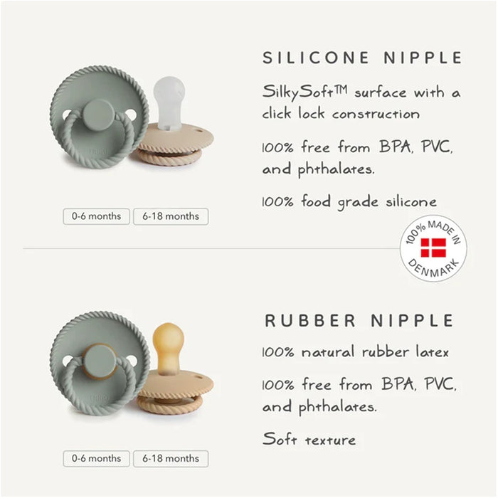 
    Kit de Chupetas Mushie Frigg Rope Natural Rubber Blush e Cream - Mushie Babytunes
  