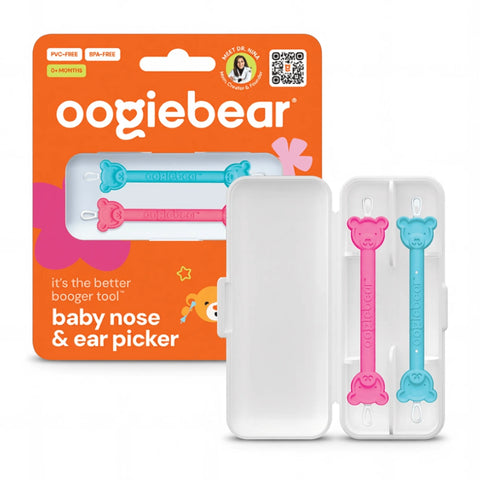 Limpador De Nariz e Ouvido com Estojo Oogiebear 2 Unidades Raspberry & Seafoam