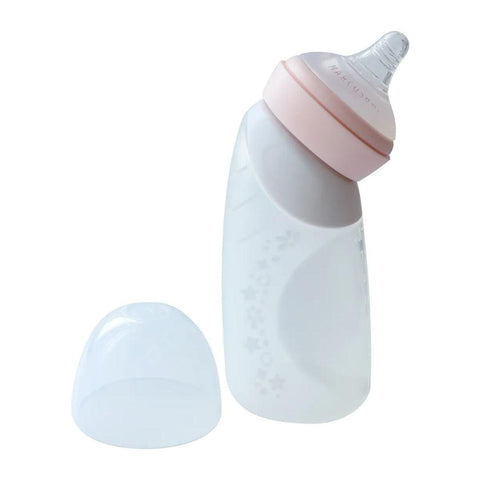 Mamadeira Angulada em Silicone Marcus & Marcus 240ML Rosa - Marcus & Marcus Babytunes