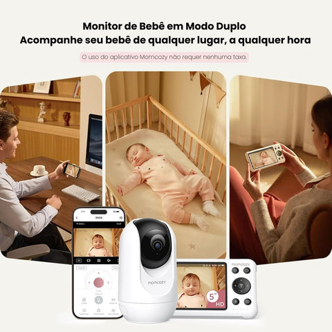 Babá Eletrônica Momcozy BM04 Smart Wi-Fi com Tela de 5" 1080p, Áudio e 2 Câmeras HD - Momcozy Babytunes