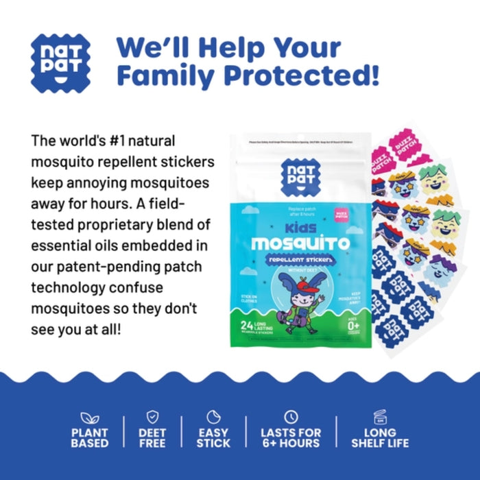 
    Adesivos Repelentes para Mosquitos NATPAT BuzzPatch – 24 Unidades
  