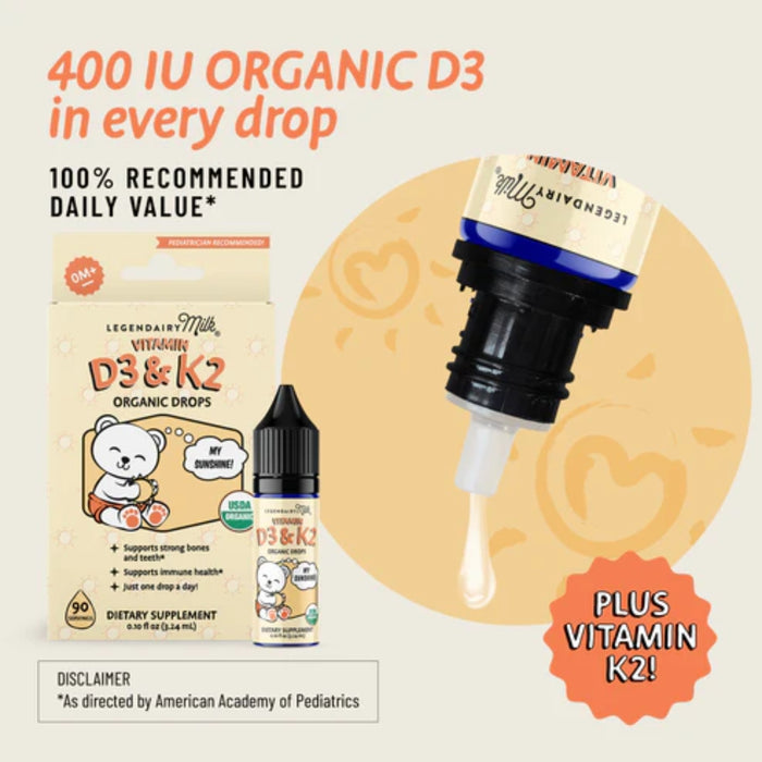 
    Suplemento de Vitamina Orgânico Infantil D3 & K2 Legendairy Milk - Legendairy Milk Babytunes
  