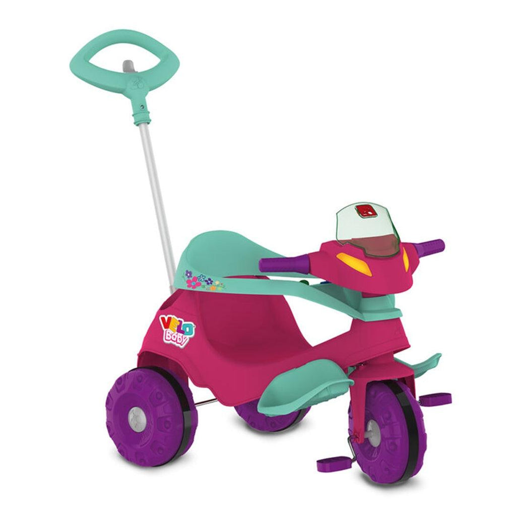 Triciclo Infantil Bandeirante Velobaby Passeio e Pedal Rosa