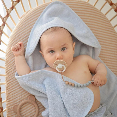 Toalha Infantil Com Capuz de Algodão Orgânico Mushie Baby Blue - Capuz Anexado