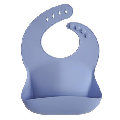 Babador De Silicone Infantil Mushie Powder Blue - Bolso Coletor