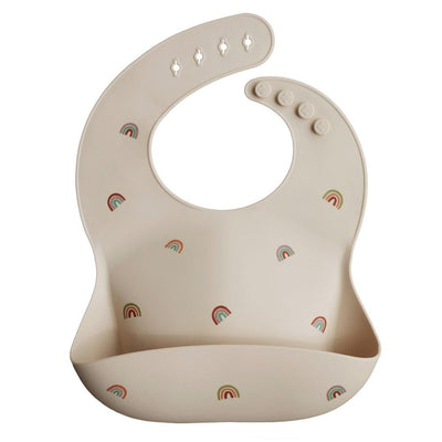 Babador De Silicone Infantil Mushie Rainbows - Bolso Coletor