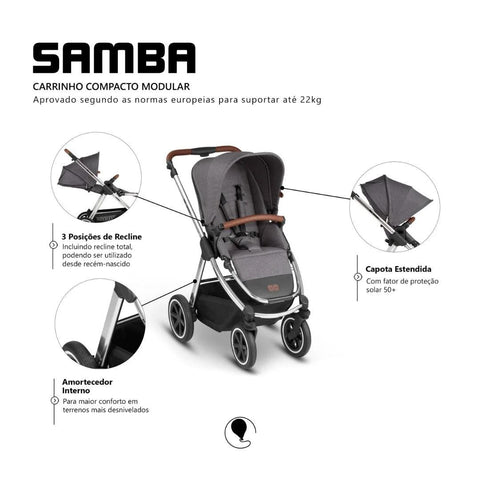 Carrinho de Bebê ABC Design - Samba Diamond Asphalt Duo - ABC Design Babytunes