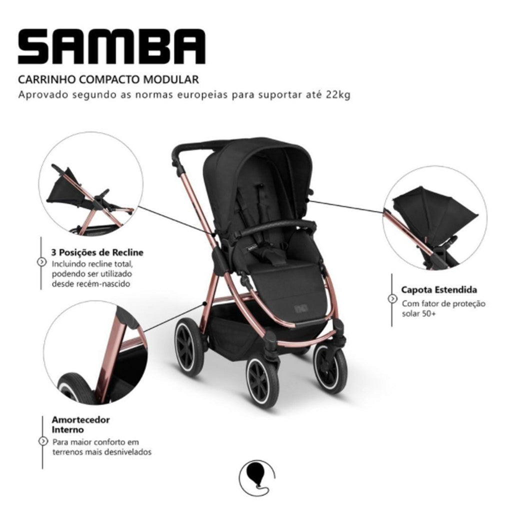 Carrinho Bebê Compacto Reversível Reclinável Até 15kg 3 em 1 Travel System  Samba Mineral ABC Design - Baby&Kids