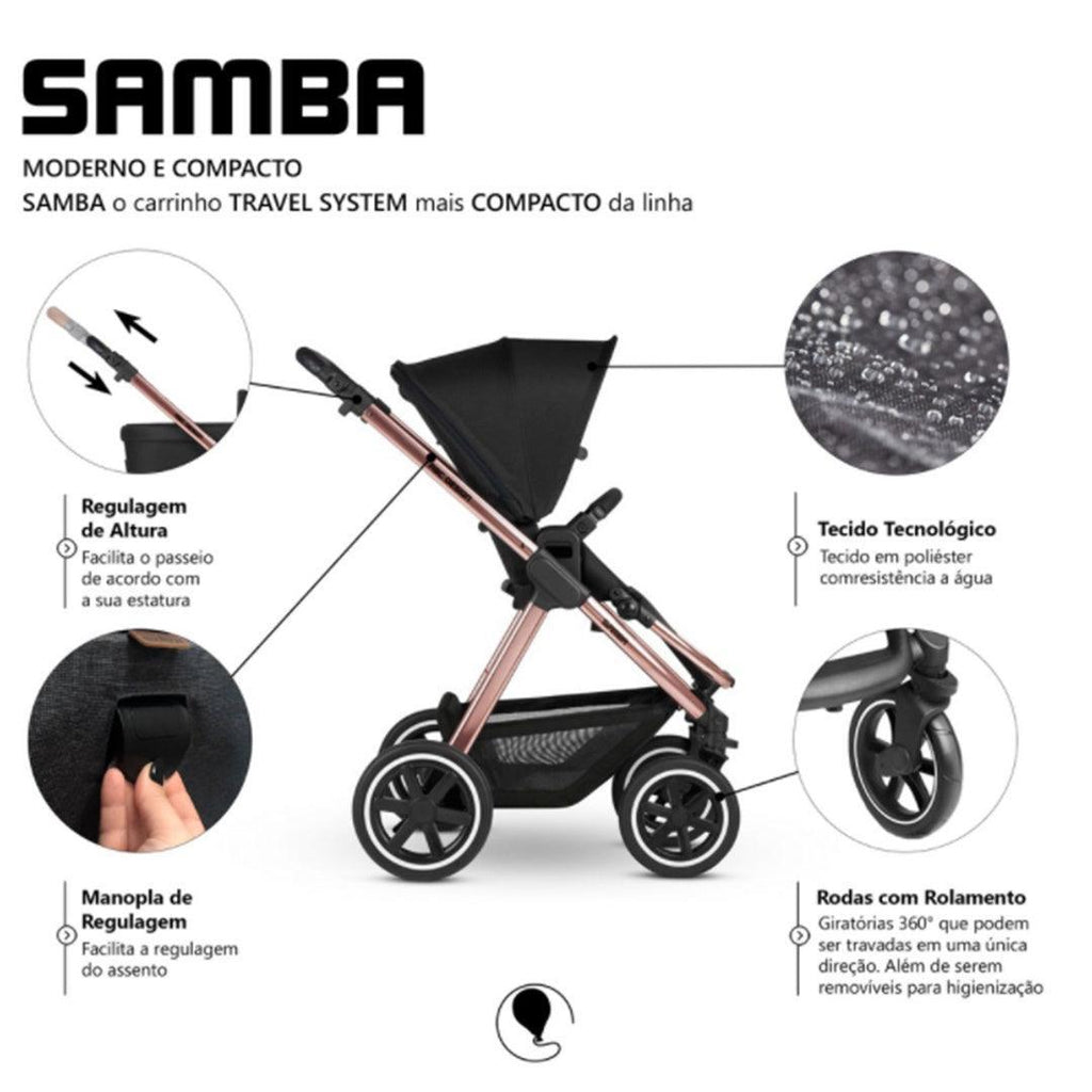 Carrinho de Bebê ABC Design - Samba Diamond Rose Gold Trio - ABC Design Babytunes