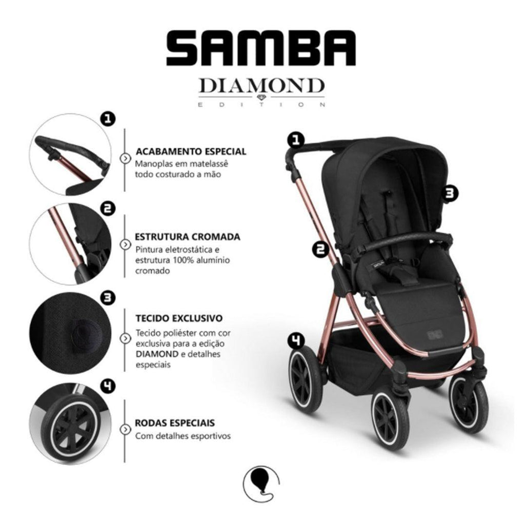 Carrinho de Bebê ABC Design - Samba Diamond Rose Gold Trio - ABC Design Babytunes