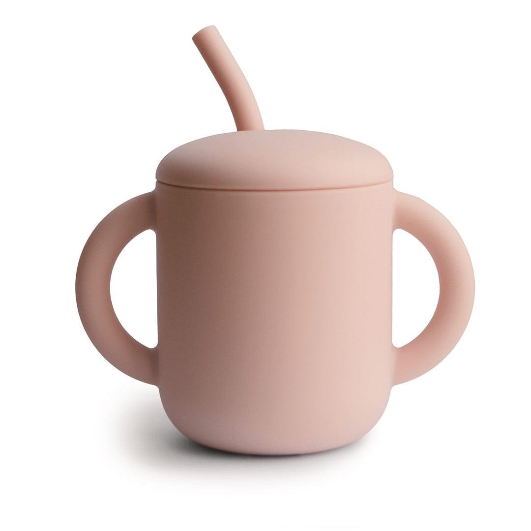 Copo Infantil Mushie com Alças e Canudo Blush