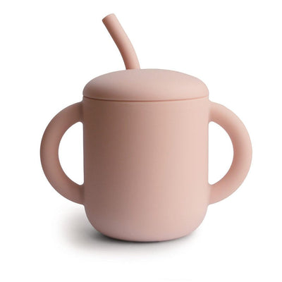 Copo Infantil Mushie Com Alças e Canudo Blush - Fácil de Limpar