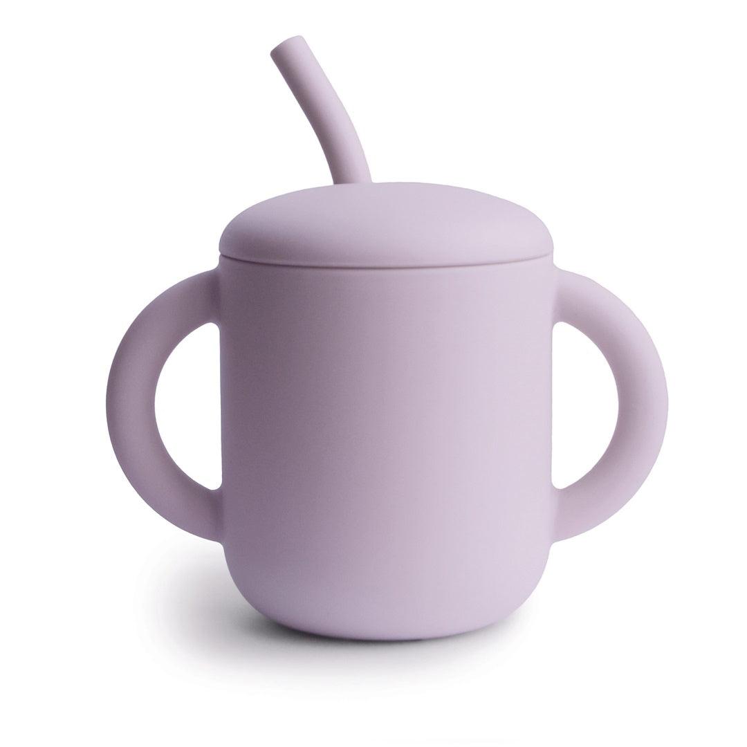 Copo Infantil Mushie com Alças e Canudo Soft Lilac