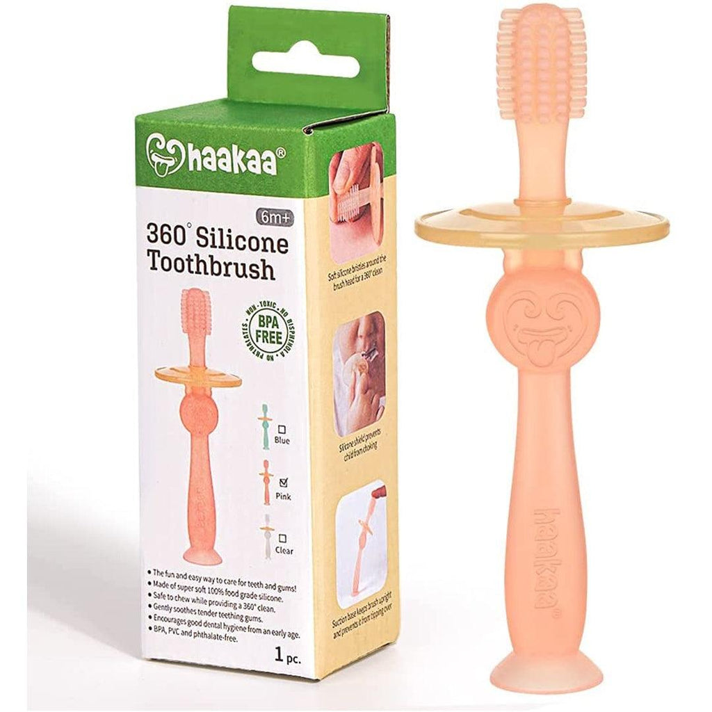 Escova Dental Infantil de Silicone 360° Haakaa Pink - Haakaa Babytunes