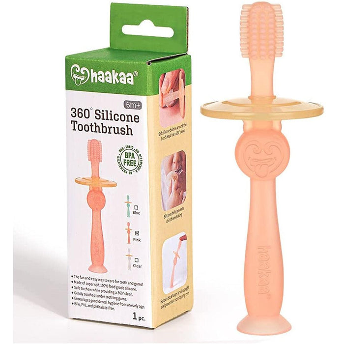 
    Escova Dental Infantil de Silicone 360° Haakaa Pink - Haakaa Babytunes
  