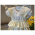 Jardineira Infantil Com Babados & Body - Branco e Amarelo - Babytunes Couture