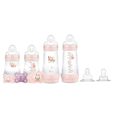 Kit Mamadeira Mam Auto Esterilizáveis 9 Peças Rosa Matte - Fluxo de Leite Ajustável
