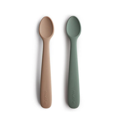 Kit de Colheres Infantil Mushie Dried Thyme/Natural - Silicone Seguro e Macio