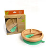 Prato de Bambu Com Ventosa e Divisórias + Colher Avanchy Verde - Avanchy Babytunes