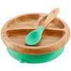 Prato de Bambu Com Ventosa e Divisórias + Colher Avanchy Verde - Avanchy Babytunes