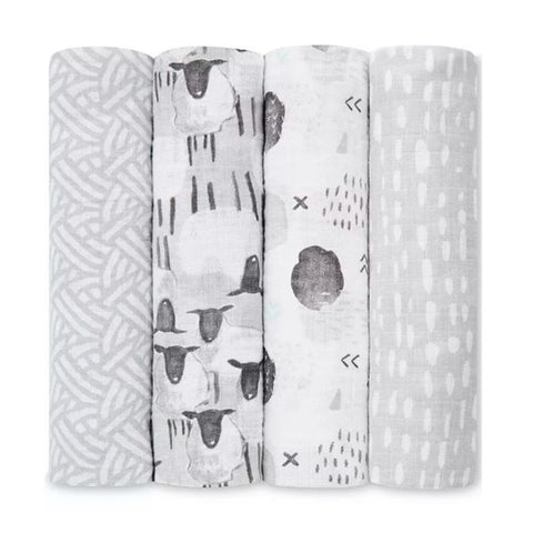 Cueiro Swaddles Kit 4 Peças Aden + Anais Ovelhinhas - Aden Babytunes